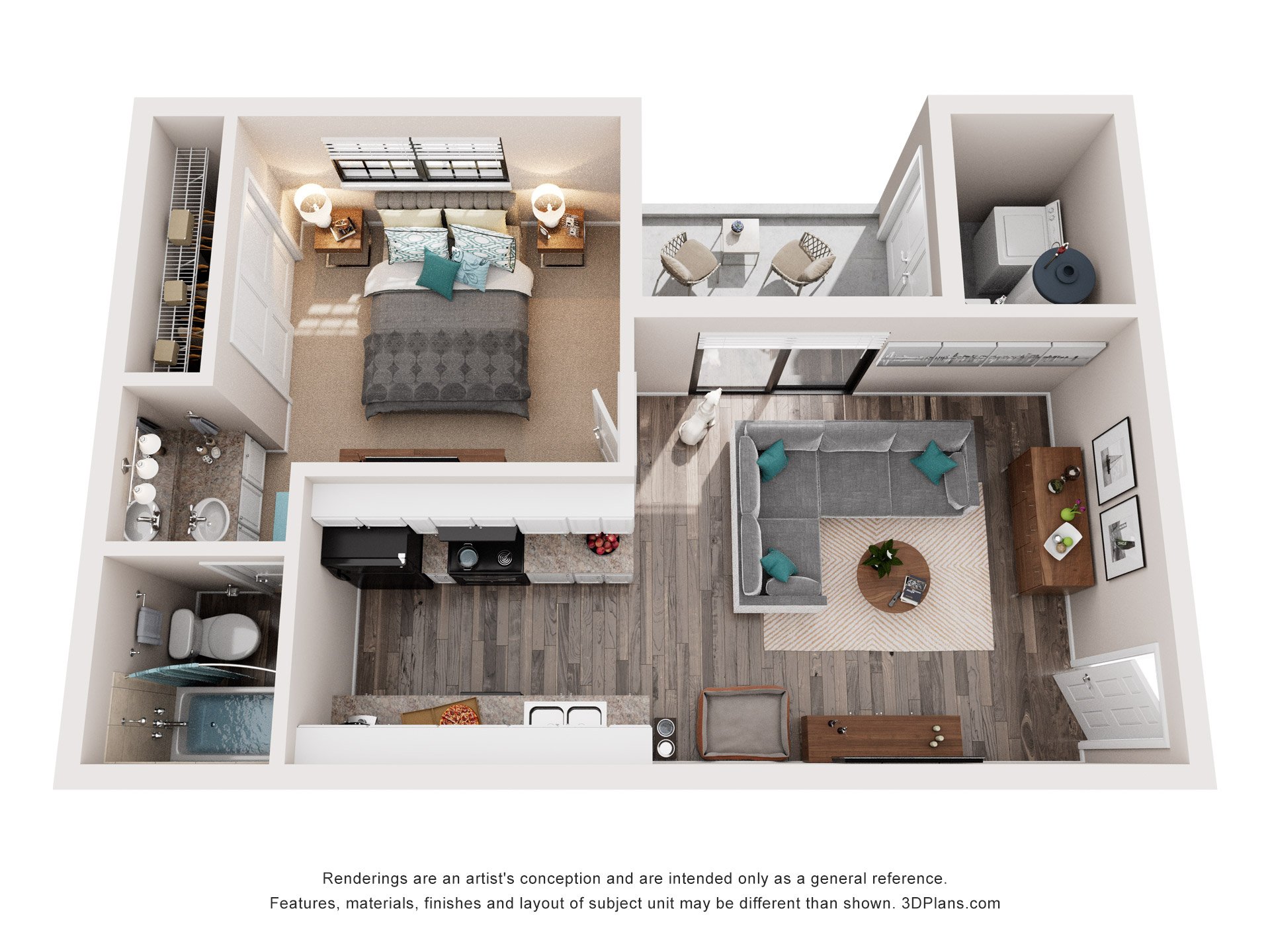 Floor plan for 1 bed, 1 bath, 511 sqft